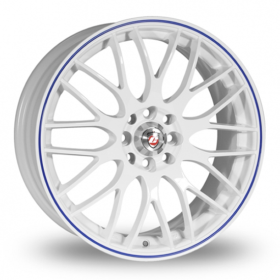 15" Calibre Motion White Blue Pinstripe Alloy Wheels